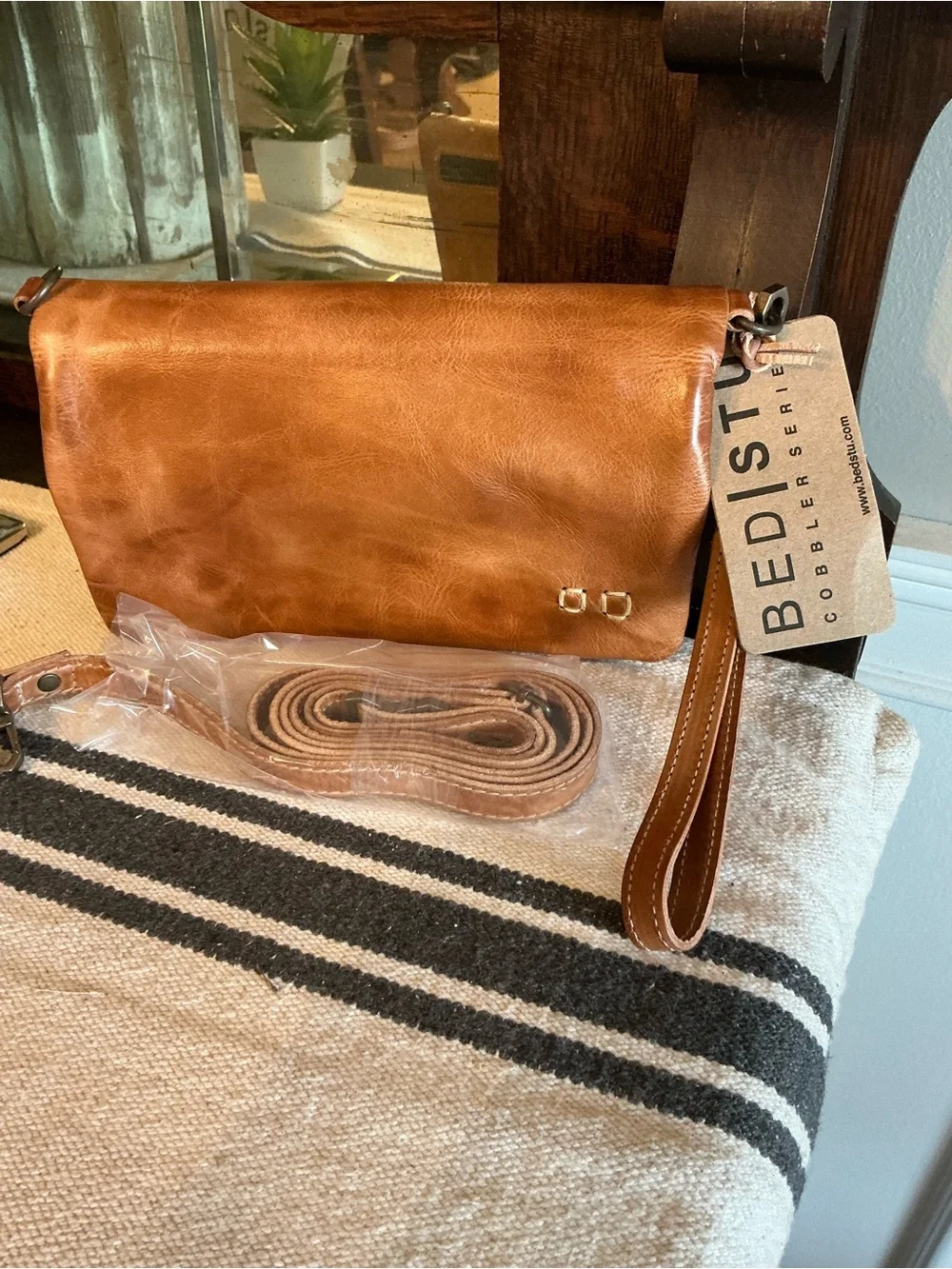 NWT Bed Stu Leather Cadence Wallet Wristlet Crossbody Bag Tan Rustic MSRP $179
